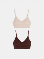 Prążkowane bezszwowe biustonosze typu top 2 pack - wielobarwny. Biustonosze Sinsay, bez wzorów, prążkowane. Za 29.99 zł.