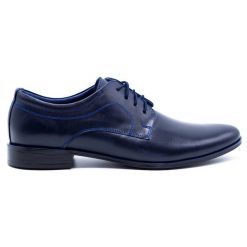 Lukas Buty męskie wizytowe 108 granatowe niebieskie. Niebieskie buty wizytowe męskie ze skóry, bez zapięcia. Za 367.89 zł.