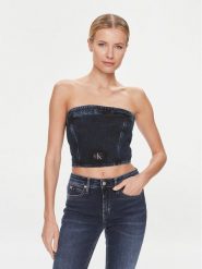 Calvin Klein Jeans Top J20J222870 Granatowy Slim Fit. Niebieskie topy damskie Calvin Klein Jeans, m, bez wzorów, z bawełny, bez kołnierzyka. Za 329.99 zł.