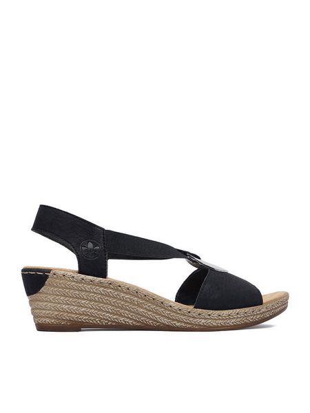 Rieker Sandały CEO-624H6-00 Czarny. Czarne sandały damskie Rieker, bez wzorów, ze skóry, bez obcasa, na koturnie. Za 299.99 zł.