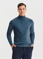 PAKO LORENTE – Granatowy sweter z rozpinaną stójką. Niebieskie swetry męskie Pako Lorente, na jesień, m, bez wzorów, z poliesteru, bez kołnierzyka. Za 199.99 zł.