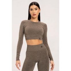 Koszulka fitness damska Gym Glamour z długim rękawem seamless. Szare bluzki sportowe damskie GYM GLAMOUR, l, bez wzorów, bez ramiączek. Za 149.99 zł.