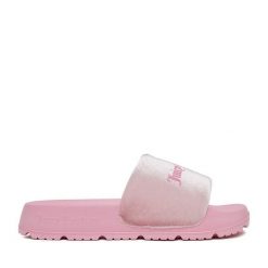 Klapki Juicy Couture. Czerwone klapki damskie Juicy Couture, bez wzorów, bez obcasa. Za 99.99 zł.