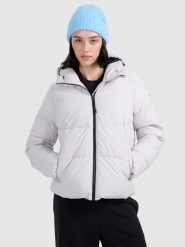 4F Kurtka puchowa z wypełnieniem syntetycznym damska - szara M. Szare kurtki damskie 4f, na zimę, m, bez wzorów, z puchu, bez kaptura. Za 399.99 zł.
