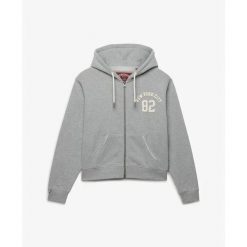 Damska bluza z kapturem zapinana na zamek Superdry Athletic Essential. Szare bluzy sportowe damskie Superdry., s, bez wzorów, z dzianiny, bez ramiączek, krótkie, z kapturem. Za 386.85 zł.