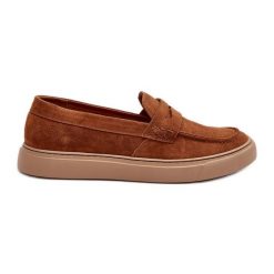 Zamszowe Męskie Półbuty Loafersy Zazoo 1574 Brązowe. Brązowe półbuty męskie ze skóry, bez zapięcia. Za 461.16 zł.