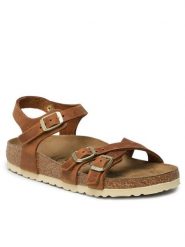 Birkenstock Sandały Kumba 1021489 Brązowy. Brązowe sandały damskie Birkenstock, bez wzorów, z syntetyku, bez obcasa, na płaskiej podeszwie. Za 579.99 zł.