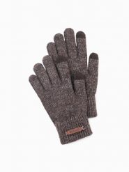 Dzianinowe męskie rękawiczki z wełną – brązowy melanż V2 - Rozmiar: one size. Brązowe rękawiczki męskie Ombre Clothing, z aplikacjami, z dzianiny. W wyprzedaży za 89.99 zł.