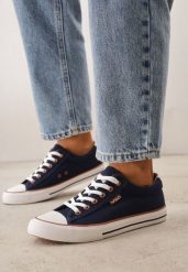 Granatowe Klasyczne Trampki do Kostki z Lamówką przy Podeszwie Kasiope. Niebieskie trampki i tenisówki damskie Born2be, bez wzorów, z jeansu. Za 59.99 zł.