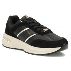 Skórzane półbuty damskie sneakersy czarne Filippo DP7772. Czarne półbuty damskie Filippo, bez wzorów, ze skóry, sportowe, bez obcasa. Za 179.99 zł.