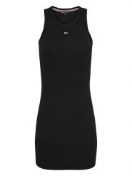 TOMMY JEANS Sukienka w kolorze czarnym rozmiar: M. Czarne sukienki damskie Tommy Jeans, m, bez wzorów, z jeansu, bez kołnierzyka, bez ramiączek, mini. Za 118.28 zł.