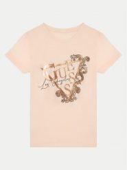 Guess T-Shirt J5RI35 K6YW4 Koralowy Regular Fit. Pomarańczowe koszulki dziewczęce Guess, z aplikacjami, z bawełny, bez ramiączek. Za 59.99 zł.