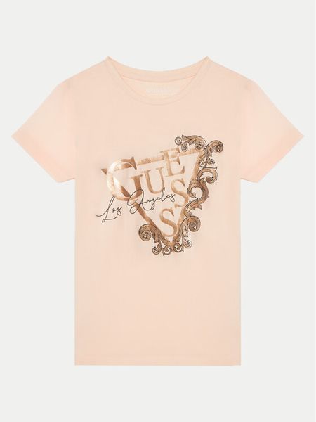 Guess T-Shirt J5RI35 K6YW4 Koralowy Regular Fit. Pomarańczowe koszulki dziewczęce Guess, z aplikacjami, z bawełny, bez ramiączek. Za 59.99 zł.