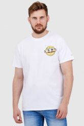 GUESS Biały t-shirt męski sunset and palm trees. Białe t-shirty męskie Guess, l, z aplikacjami, bez kołnierzyka. W wyprzedaży za 108.99 zł.