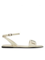 Calvin Klein Sandały Flat Sandal W/Ck Hw - Lth HW0HW02367 Écru. Sandały damskie CALVIN KLEIN, bez wzorów, ze skóry, bez obcasa, na płaskiej podeszwie. Za 369.99 zł.