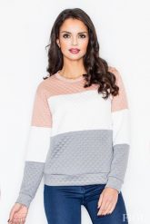 Szaro-biała Klasyczna Prosta Pikowana Bluza. Białe bluzy bez kaptura damskie Figl, l, z elastanu. Za 199.00 zł.