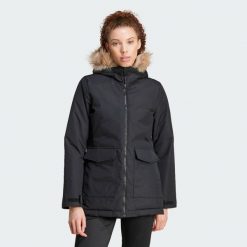 Parka Paveric Fur. Czarne parki damskie Adidas, l, bez wzorów, z puchu. W wyprzedaży za 480.65 zł.