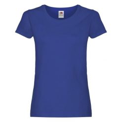 Oryginalna Bawełniana Koszulka Dla Kobiet. Niebieskie bluzki damskie Fruit of the Loom, xl, bez wzorów, z bawełny, sportowe, bez kołnierzyka, bez ramiączek. Za 33.99 zł.