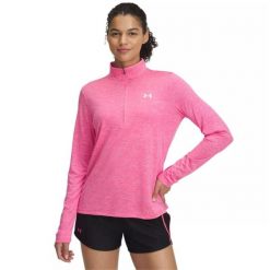 Damska koszulka UA Tech™ Twist ½ Zip 1384225-672 L. Czerwone t-shirty damskie Under Armour, l, bez wzorów, bez kołnierzyka. Za 134.99 zł.