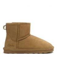 Clarks Skórzane botki zimowe w kolorze jasnobrązowym rozmiar: 37. Brązowe botki damskie Clarks, na zimę, ze skóry, bez obcasa, bez zapięcia. Za 200.13 zł.