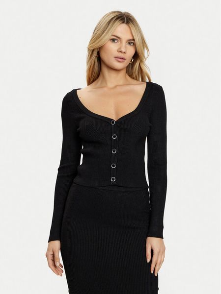 Guess Kardigan W5RR08 Z2V62 Czarny Regular Fit. Czarne kardigany damskie Guess, xl, z aplikacjami, z wiskozy. Za 199.99 zł.
