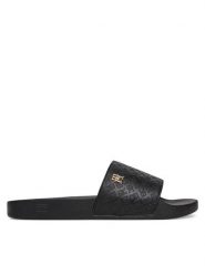 Tommy Hilfiger Klapki Th Monogram Poolside FW0FW08525 Czarny. Czarne klapki damskie Tommy Hilfiger, bez wzorów, ze skóry, bez obcasa. Za 179.99 zł.