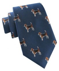 Jedwabny Krawat Męski - His Story - Niebieski, Wzór Psów (Beagle). Niebieskie krawaty i muchy męskie His Story, bez wzorów, z jedwabiu, eleganckie. Za 115.00 zł.