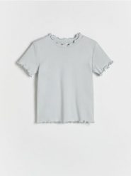 T-shirt z ozdobnym wykończeniem - jasnoszary. Szare koszulki dziewczęce Reserved, bez wzorów, z bawełny, bez ramiączek. W wyprzedaży za 17.99 zł.
