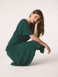 Sukienka z cupro - morski. Zielone sukienki damskie Reserved, na co dzień, l, bez wzorów, z tkaniny, bez kołnierzyka, bez ramiączek, proste. Za 299.99 zł.