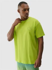 4F T-shirt oversize z nadrukiem męski - zielony L. Zielone t-shirty męskie 4f, l, bez wzorów, z bawełny, bez kołnierzyka. W wyprzedaży za 39.99 zł.