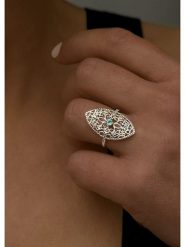 DIA DIAMONDS Pozłacany pierścionek z diamentami i szmaragdem rozmiar: 52. Zielone pierścionki damskie DIA DIAMONDS, z diamentem, pozłacane. Za 310.38 zł.