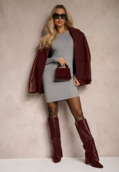Szara Dopasowana Sukienka Sweterkowa z Prążkowanego Materiału Irivias. Szare sukienki damskie Renee, na co dzień, m, bez wzorów, z materiału, eleganckie, bez kołnierzyka, bez ramiączek, mini, dopasowane. Za 59.99 zł.