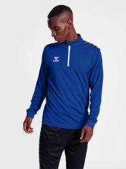 Bluza dresowa 1/2 zip Hummel Authentic. Niebieskie bluzy bez kaptura męskie HUMMEL, bez wzorów, z dresówki, sportowe, bez kołnierzyka, bez ramiączek. Za 212.45 zł.
