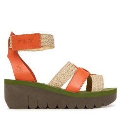 Sandały Fly London. Czerwone sandały damskie Fly London, bez wzorów, bez obcasa, na koturnie. Za 463.99 zł.