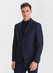 PAKO LORENTE - Granatowa marynarka jednorzędowa. Marynarki męskie Pako Lorente, bez wzorów, z wełny. Za 769.99 zł.