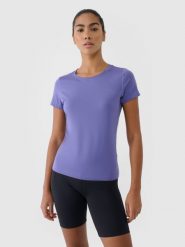 4F Koszulka treningowa regular szybkoschnąca damska - granatowa XL. Niebieskie bluzki sportowe damskie 4f, xl, bez wzorów, z dzianiny, bez ramiączek. W wyprzedaży za 59.99 zł.