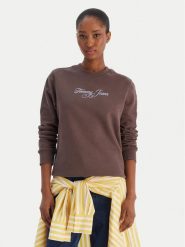 Tommy Jeans Bluza Essential DW0DW21922 Brązowy Regular Fit. Brązowe bluzy bez kaptura damskie Tommy Jeans, s, z bawełny. Za 329.99 zł.