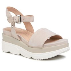 Sandały Geox. Brązowe sandały damskie Geox, bez wzorów, bez obcasa, na koturnie. Za 329.99 zł.