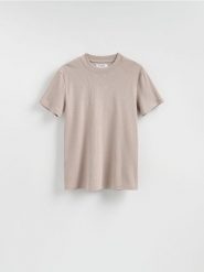 T-shirt slim fit - jasnoszary. Szare t-shirty męskie Reserved, l, bez wzorów, z bawełny, bez kołnierzyka. Za 69.99 zł.