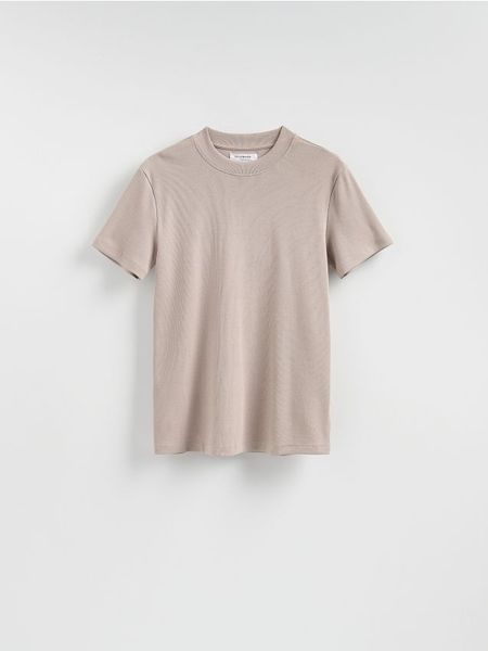 T-shirt slim fit - jasnoszary. Szare t-shirty męskie Reserved, l, bez wzorów, z bawełny, bez kołnierzyka. Za 69.99 zł.