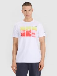 4F T-shirt regular z nadrukiem męski - biały S. Białe t-shirty męskie 4f, m, bez wzorów, z bawełny, bez kołnierzyka. Za 69.99 zł.