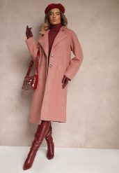 Różowy Płaszcz Jednorzędowy o Długim Kroju z Materiału Boucle Deorina. Czerwone płaszcze damskie Renee, m, bez wzorów, biznesowe. Za 159.99 zł.