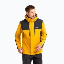 Kurtka przeciwdeszczowa męska Jack Wolfskin Jasper Pro 2L. Żółte kurtki męskie Jack Wolfskin, l, bez wzorów, z materiału, bez kaptura. Za 1,099.00 zł.