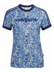 Adidas Koszulka sportowa "Originals x Liberty Cali" w kolorze niebieskim rozmiar: XS. Niebieskie bluzki sportowe damskie Adidas, xs, bez kołnierzyka, bez ramiączek. Za 101.23 zł.