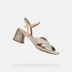 Sandały GEOX D GENZIANA MID Złoty. Szare sandały damskie Geox, bez wzorów, ze skóry, bez obcasa. Za 469.99 zł.