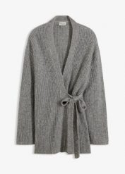 Kopertowy kardigan oversize. Szare kardigany damskie bonprix, bez wzorów. Za 189.99 zł.