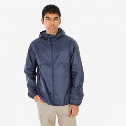 Kurtka turystyczna męska Quechua Raincut zamek. Czarne kurtki męskie QUECHUA, m, bez wzorów, z materiału, sportowe, bez kaptura. Za 79.99 zł.