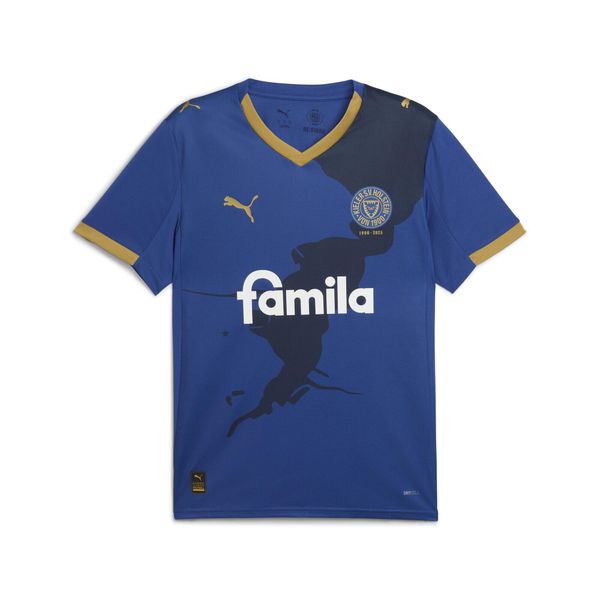 Męska koszulka domowa Holstein Kiel 25/26 PUMA Clyde Royal Gold Blue. Niebieskie t-shirty sportowe męskie Puma, m, bez ramiączek, do piłki nożnej. Za 419.00 zł.