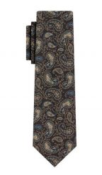 Krawat Męski, Brązowo-Beżowy Elegancki, Wzór Paisley, Łezki, 100% Bawełna, 7cm -EM Men's Access. Brązowe krawaty i muchy męskie Em men's accessories, bez wzorów, z bawełny, eleganckie. Za 79.99 zł.