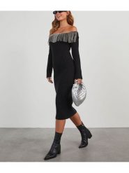 Milan Kiss Sukienka dzianinowa w kolorze czarnym rozmiar: S. Czarne sukienki damskie Milan Kiss, s, bez wzorów, z dzianiny, bez kołnierzyka, bez ramiączek, midi. Za 165.99 zł.